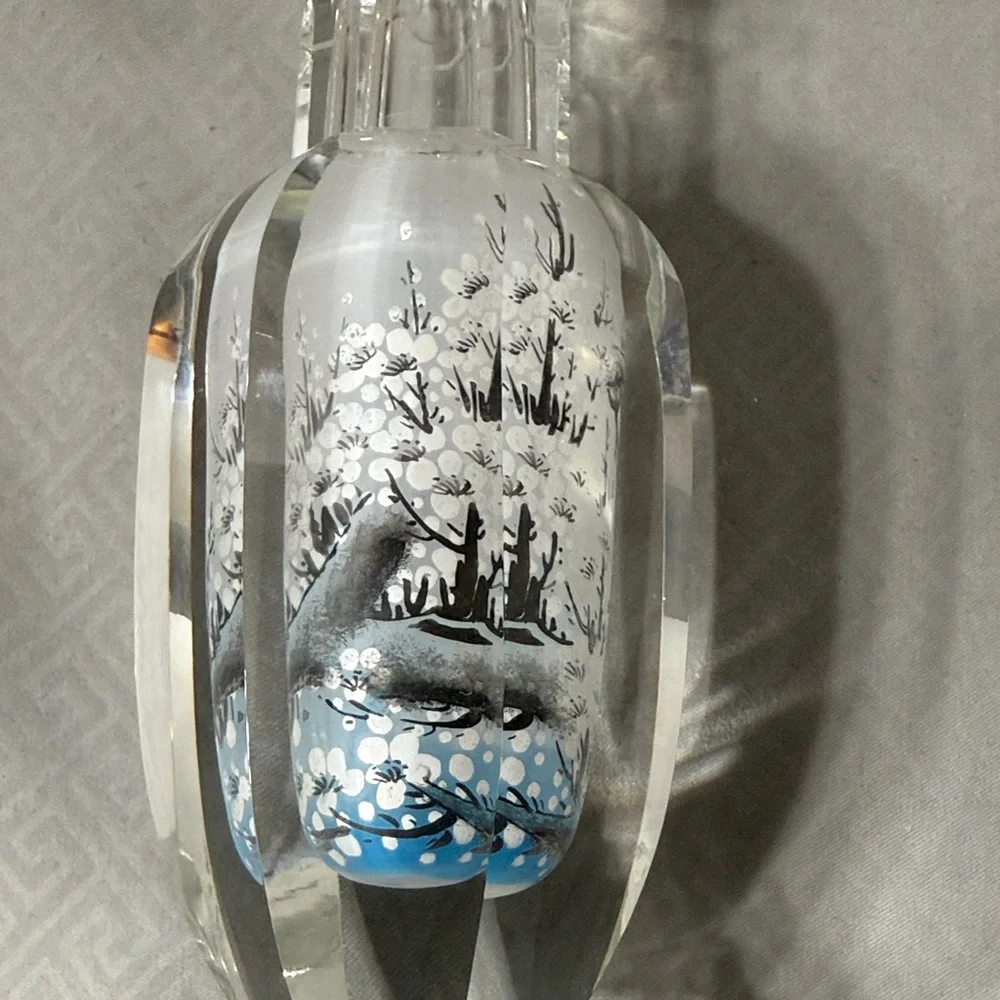 Vintage Collectible Reverse Painted Crystal Japanese Apple Blossom Gift Bud Vase